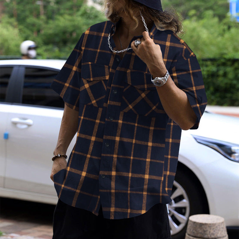 Camisa Manga Corta de Cuadros Patchwork — Casual con Carácter