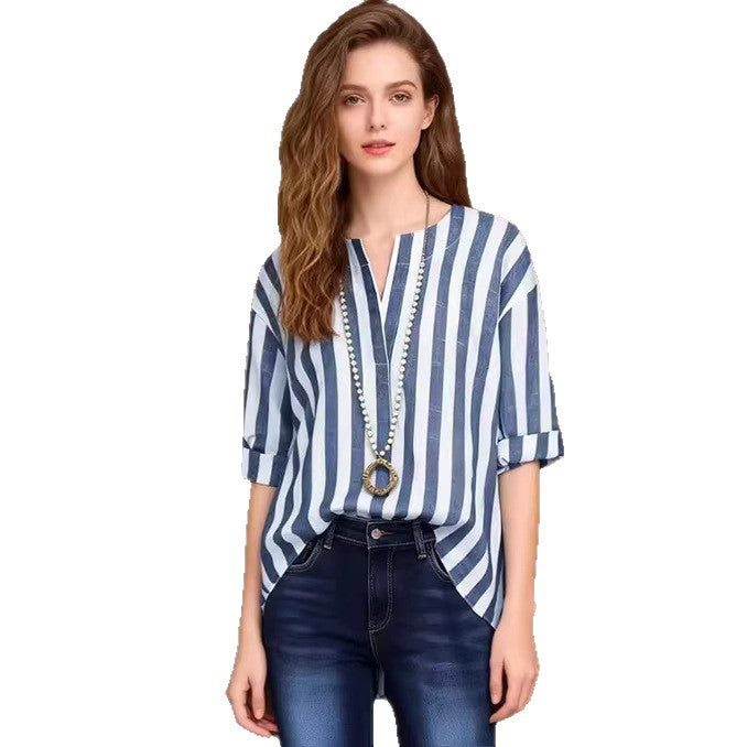 Blusa Vintage de Rayas | Manga 3/4 Efecto 3D