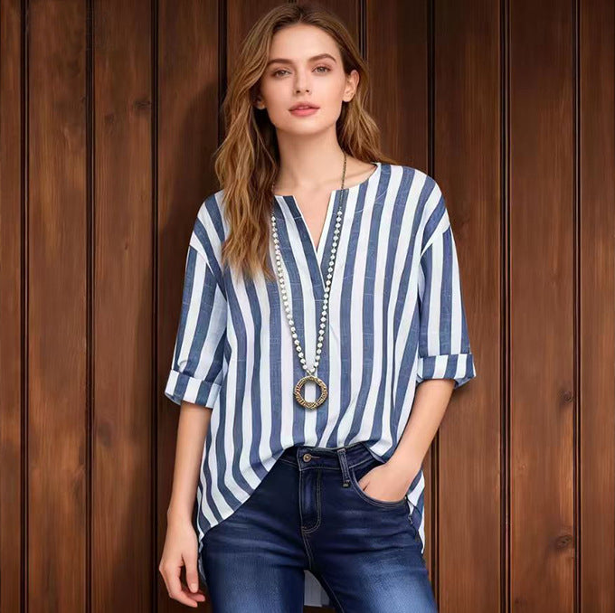 Blusa Vintage de Rayas | Manga 3/4 Efecto 3D