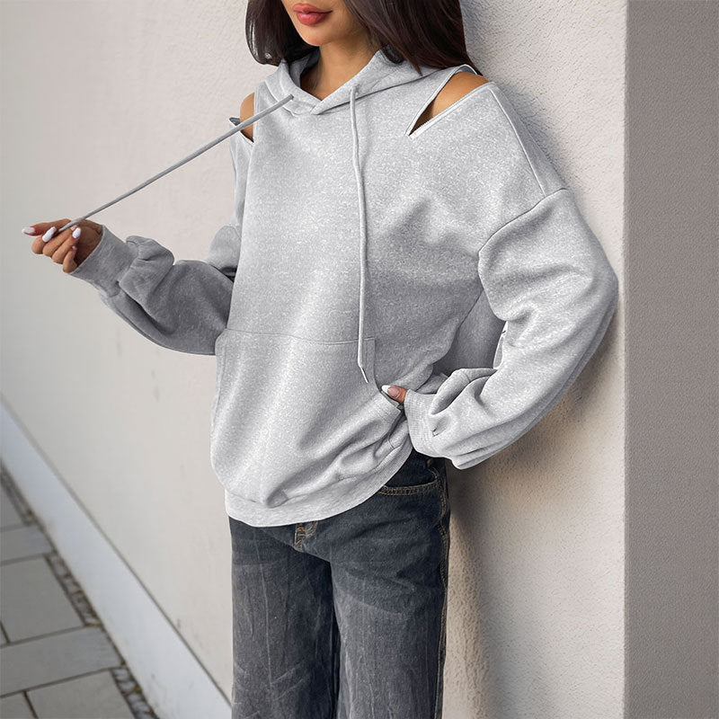 Sudadera con Capucha y Cordón | Poliéster Gris Premium