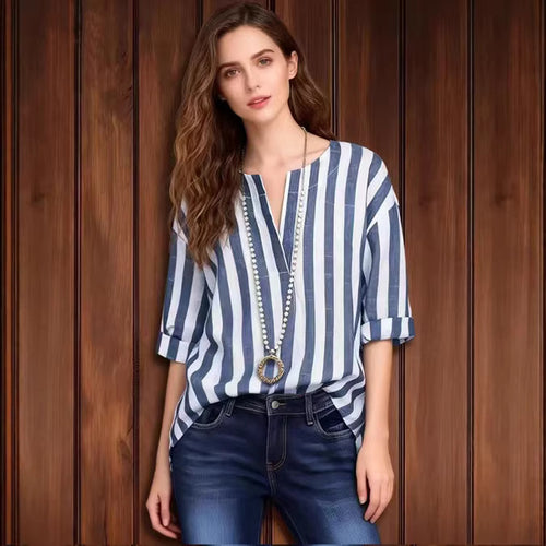 Blusa Vintage de Rayas | Manga 3/4 Efecto 3D