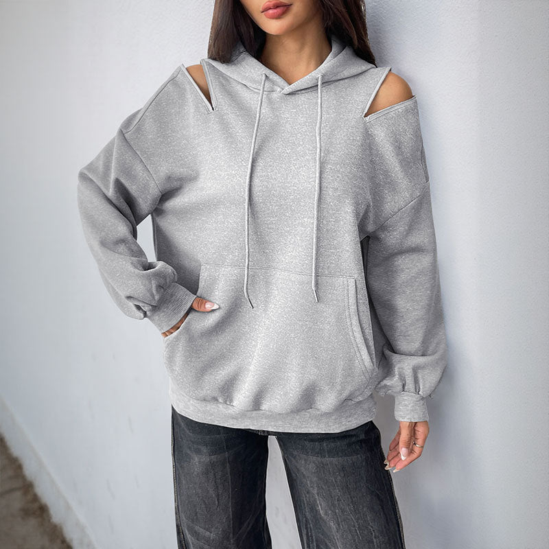 Sudadera con Capucha y Cordón | Poliéster Gris Premium