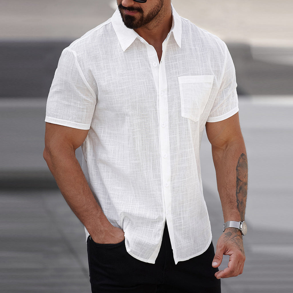 Camisa Blanca de Algodón para Hombre | Manga Corta